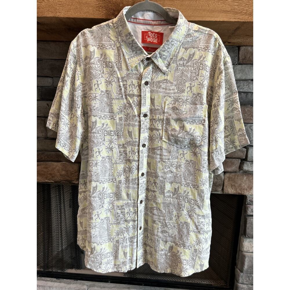 Men’s TOES ON THE NOSE Hawaiian AOP Short Sleeve Button Up Shirt Size L *C8